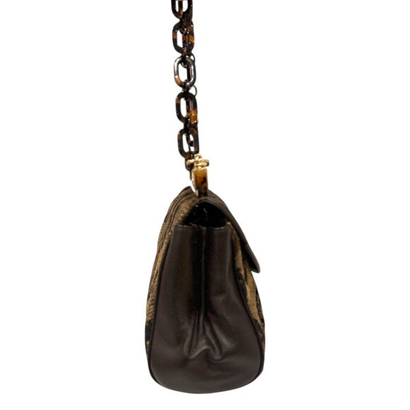 Tory Burch Snakeskin Calf Hair Shoulder Bag Tortoise Chain Mirror Clutch Rare - Picture 3 of 16